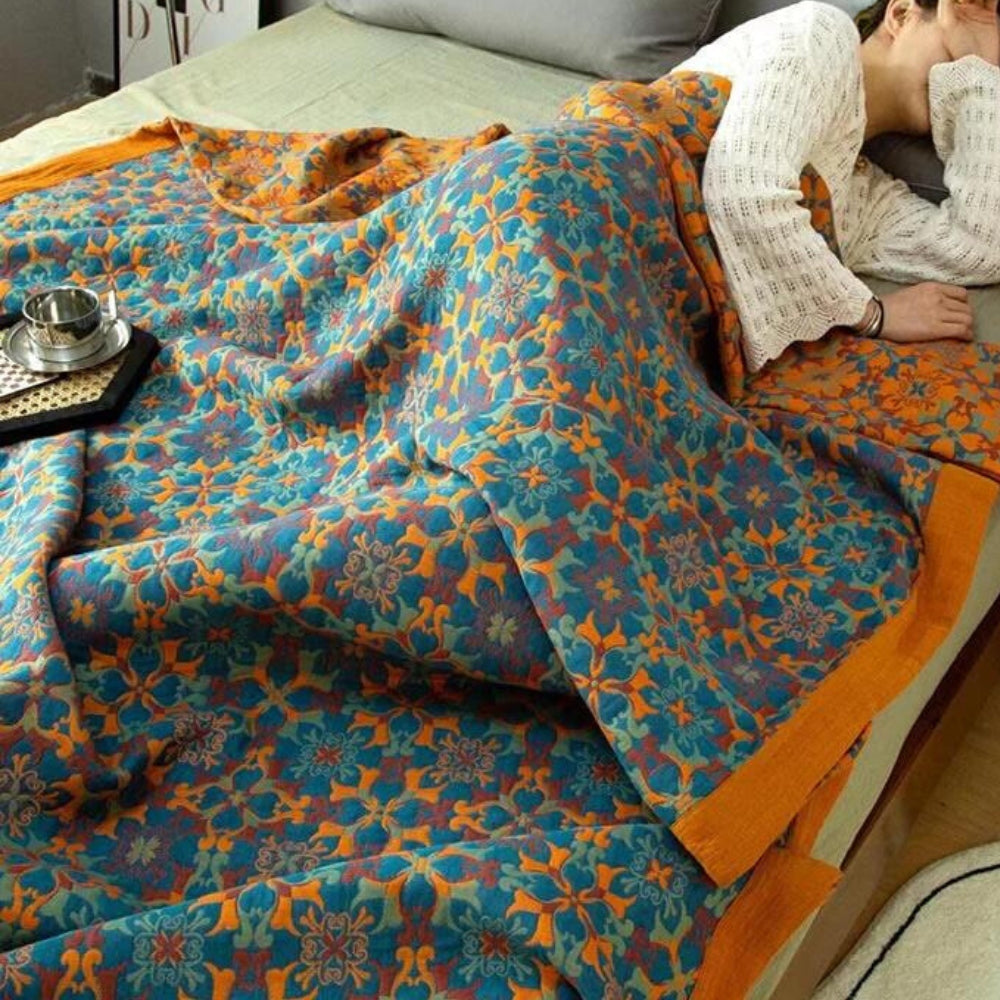 Citrus Sunrise Six-Layer Cotton Blanket