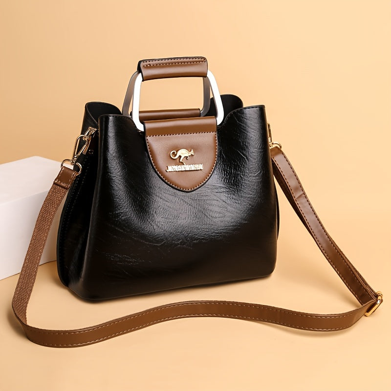 Classic Two-Tone Handbag with Adjustable Strap