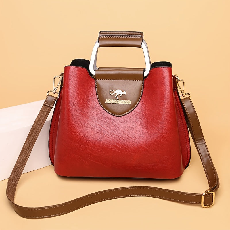 Classic Two-Tone Handbag with Adjustable Strap