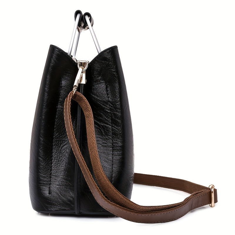 Classic Two-Tone Handbag with Adjustable Strap