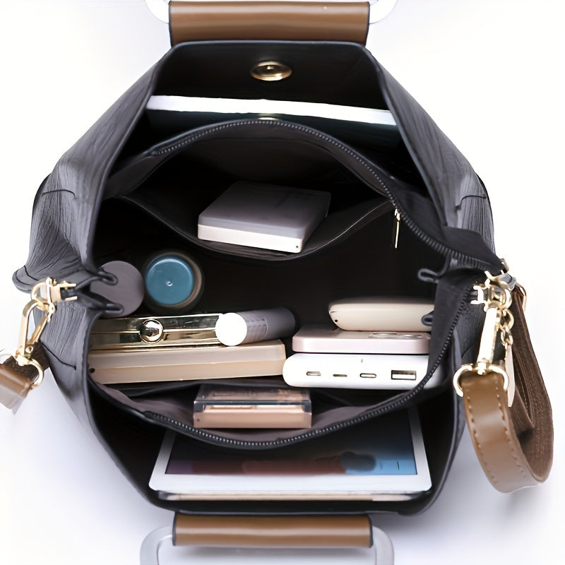 Classic Two-Tone Handbag with Adjustable Strap