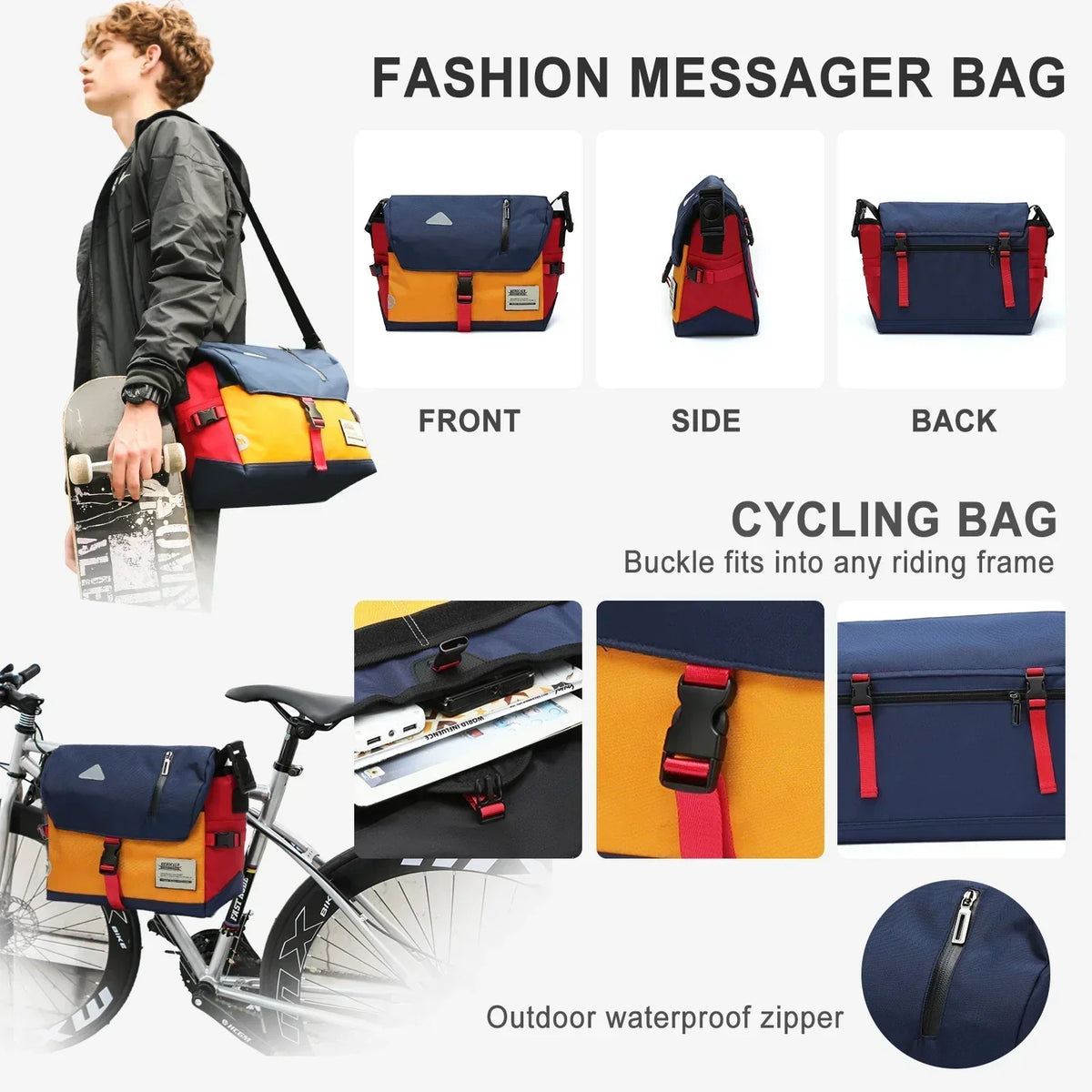 Classic Water-Resistant Crossbody Messenger Travel Bag