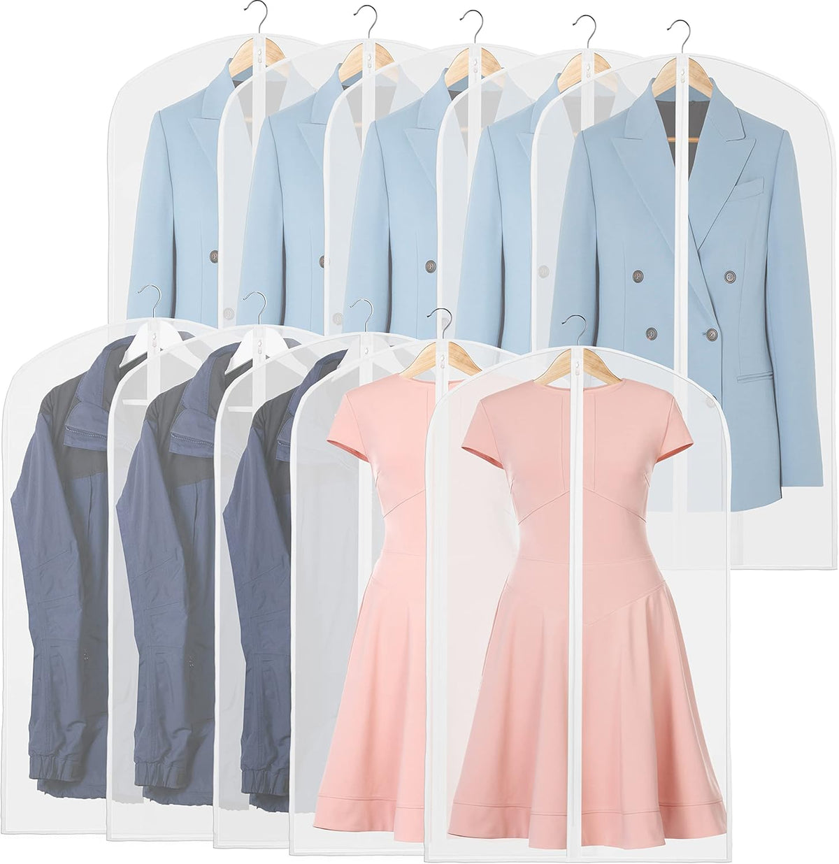 Clear Full-Length Garment Storage Bags - 10-Pack for Suits & Dresses