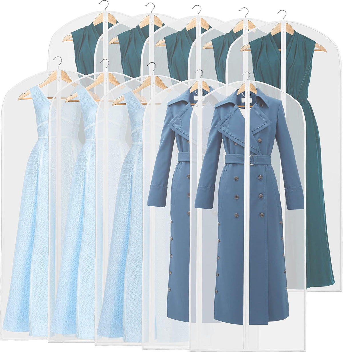 Clear Full-Length Garment Storage Bags - 10-Pack for Suits & Dresses