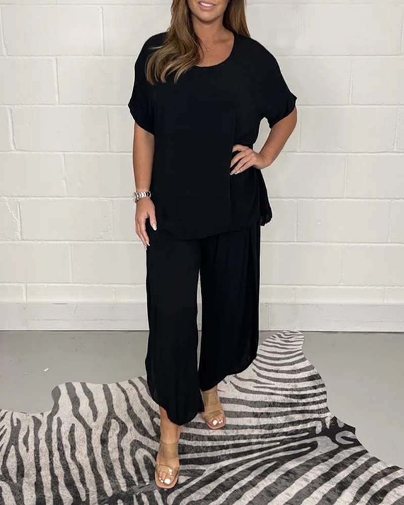 Comfortable and Casual Solid Color Two-Piece Set