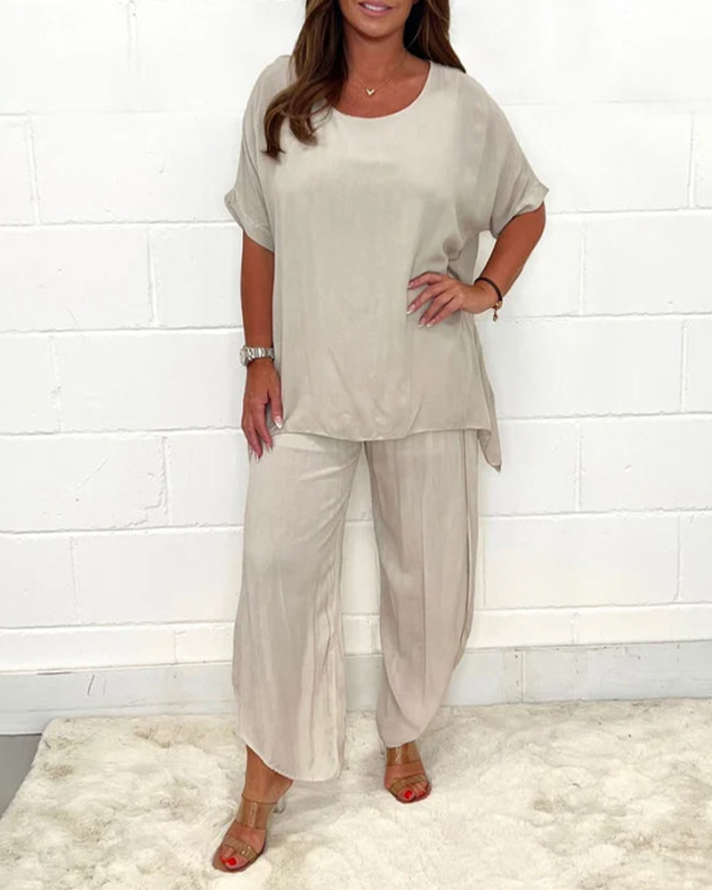 Comfortable and Casual Solid Color Two-Piece Set
