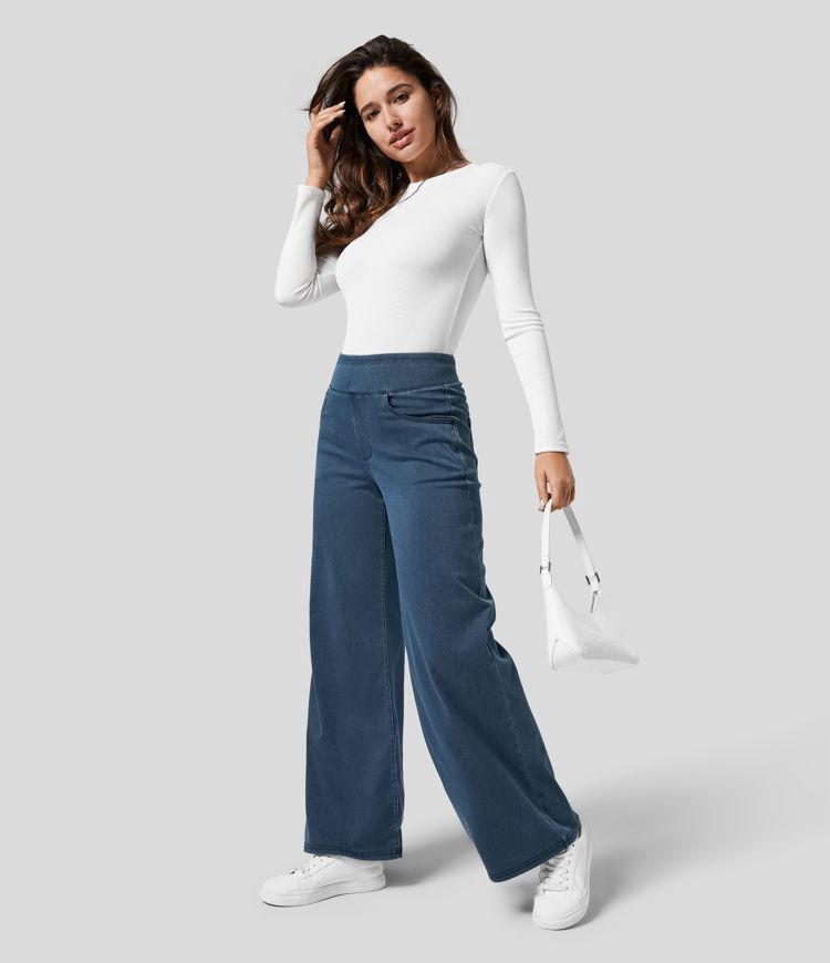 Comfortable High-Waisted Elastic Waist Trousers