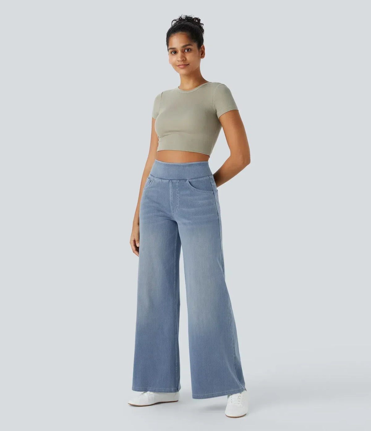 Comfortable High-Waisted Elastic Waist Trousers