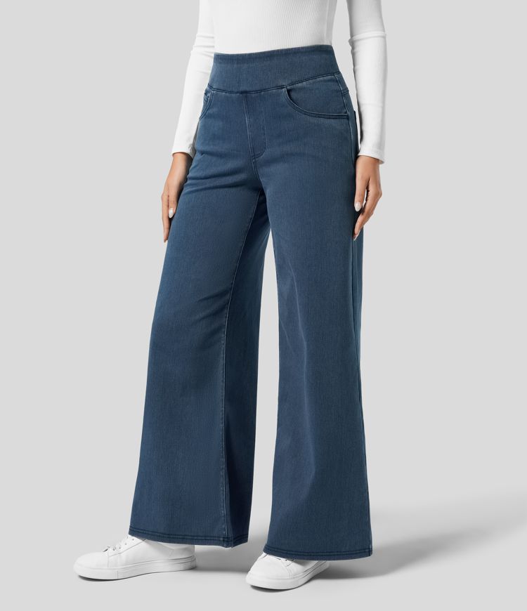 Comfortable High-Waisted Elastic Waist Trousers