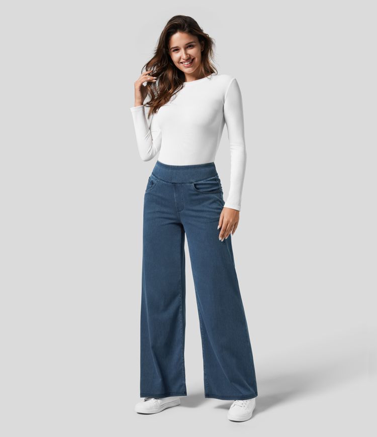 Comfortable High-Waisted Elastic Waist Trousers