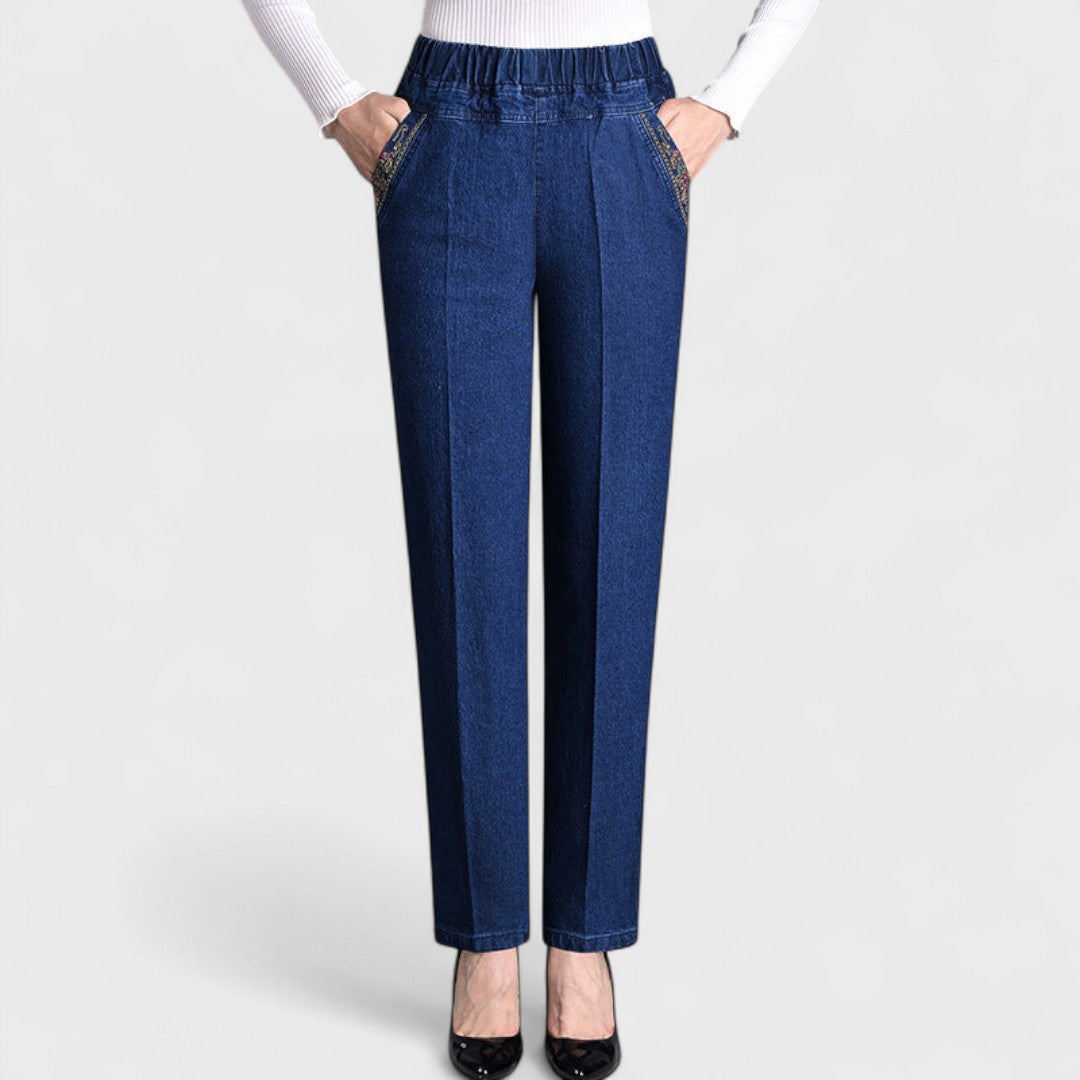 Comfortable Women's Stretch Jeans with Elastic Waistband and Pockets