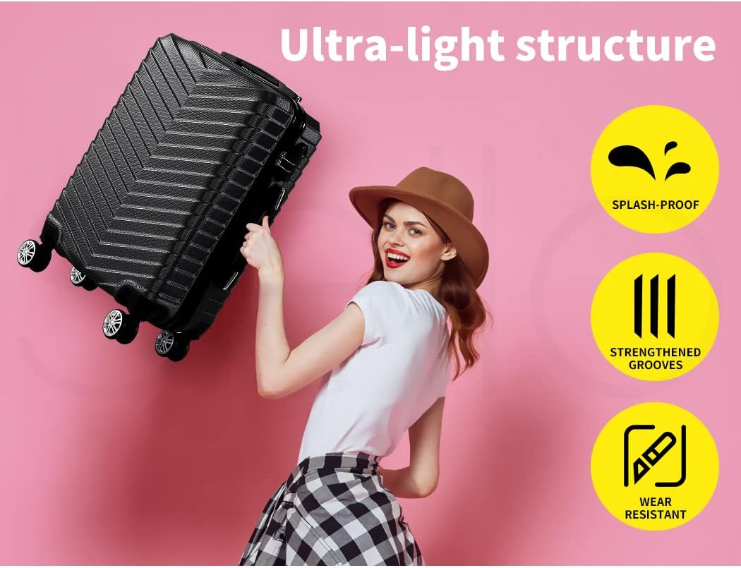 Compact Hard-Shell Carry-On Suitcase with 360° Spinner Wheels in Black
