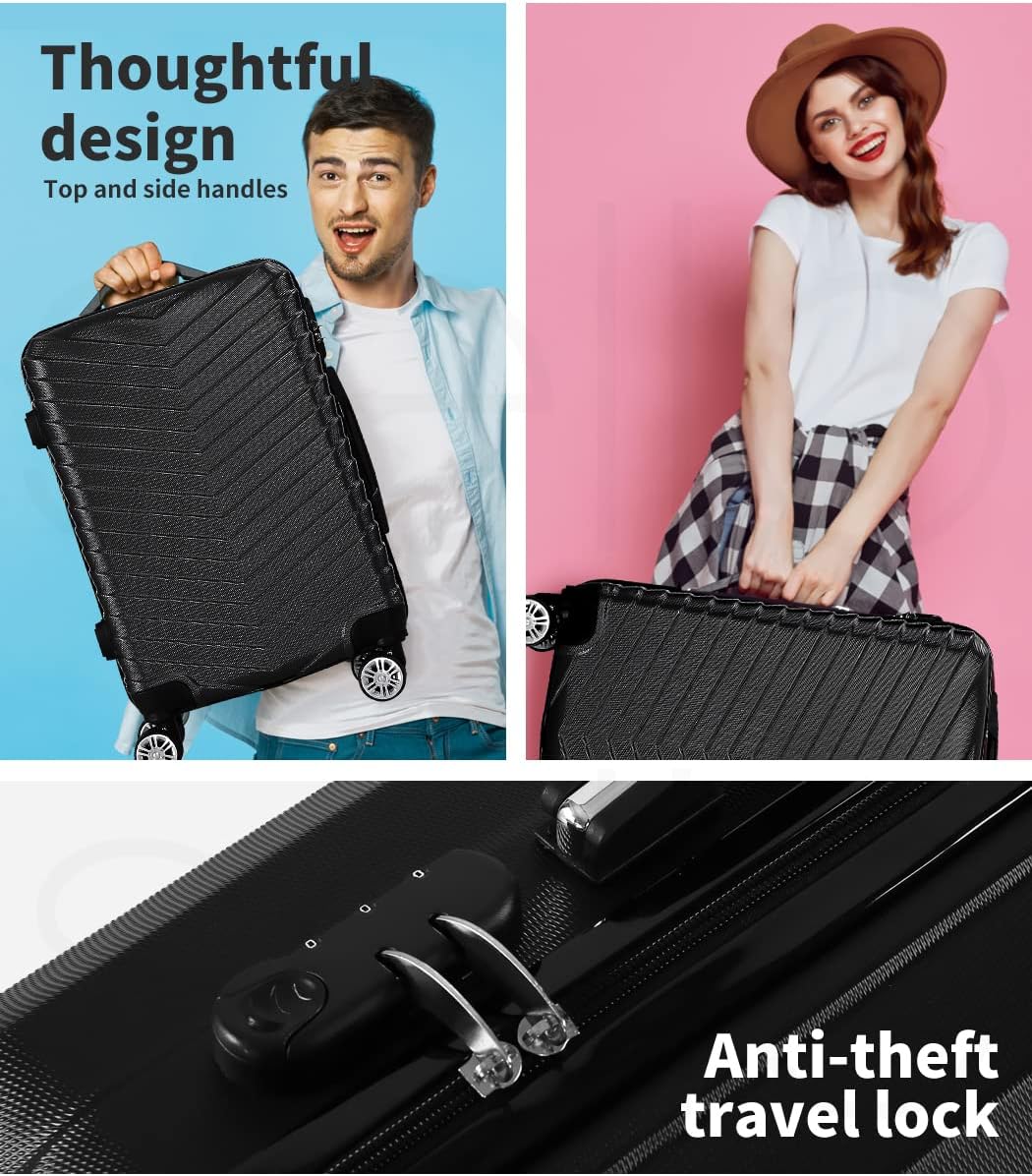 Compact Hard-Shell Carry-On Suitcase with 360° Spinner Wheels in Black