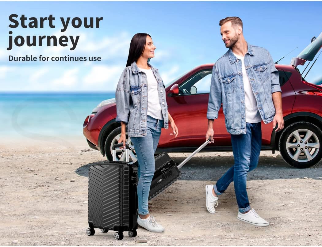 Compact Hard-Shell Carry-On Suitcase with 360° Spinner Wheels in Black