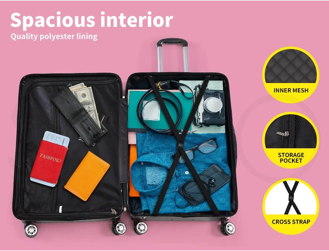Compact Hard-Shell Carry-On Suitcase with 360° Spinner Wheels in Black