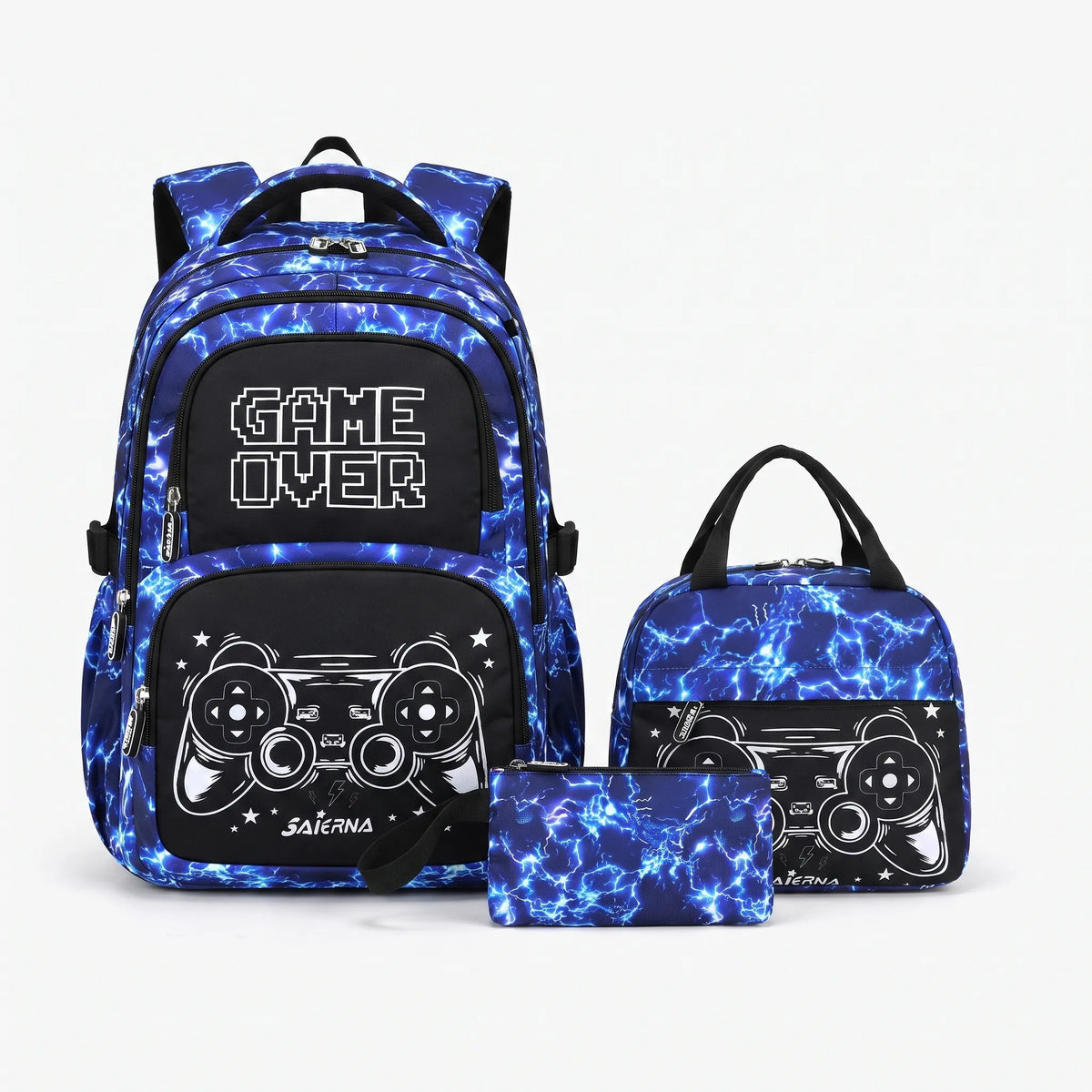 Complete Three-Piece Backpack Set with Gaming Print