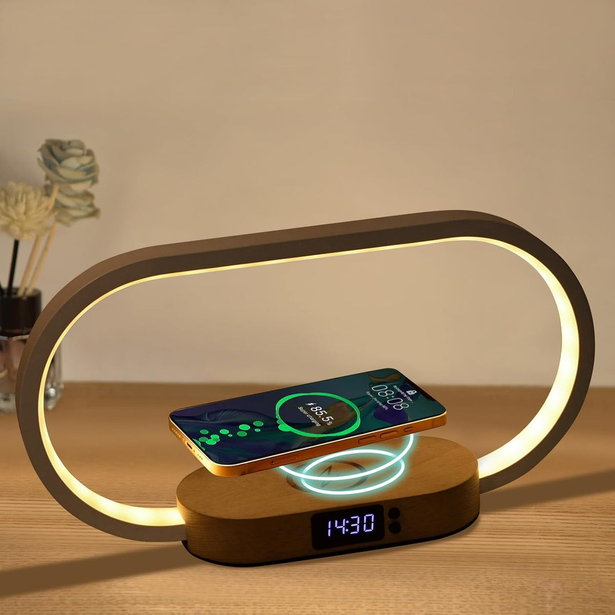 Corded Lamp with Wireless Charging and Clock