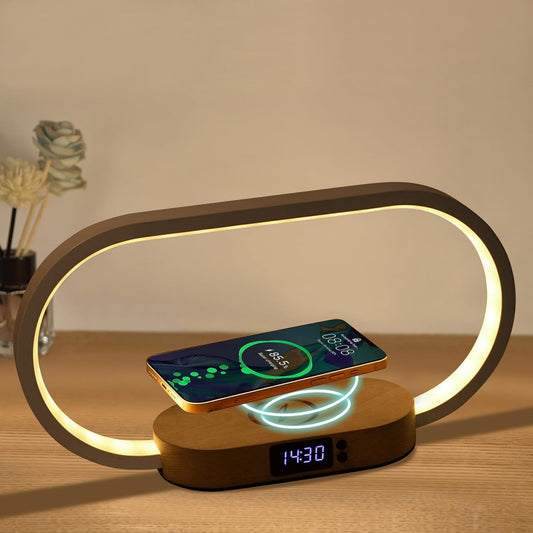 Corded Lamp with Wireless Charging and Clock