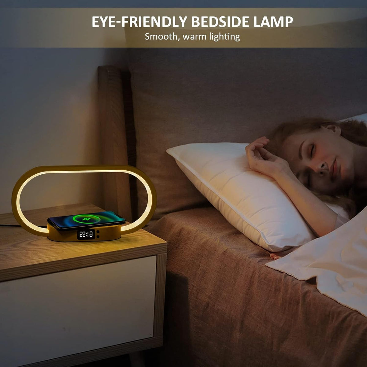 Corded Lamp with Wireless Charging and Clock