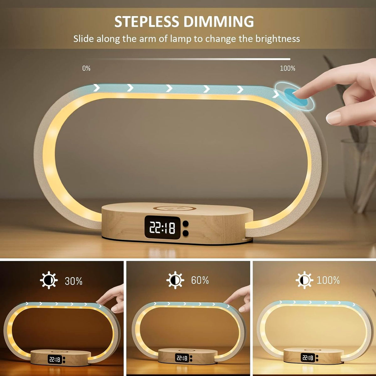 Corded Lamp with Wireless Charging and Clock