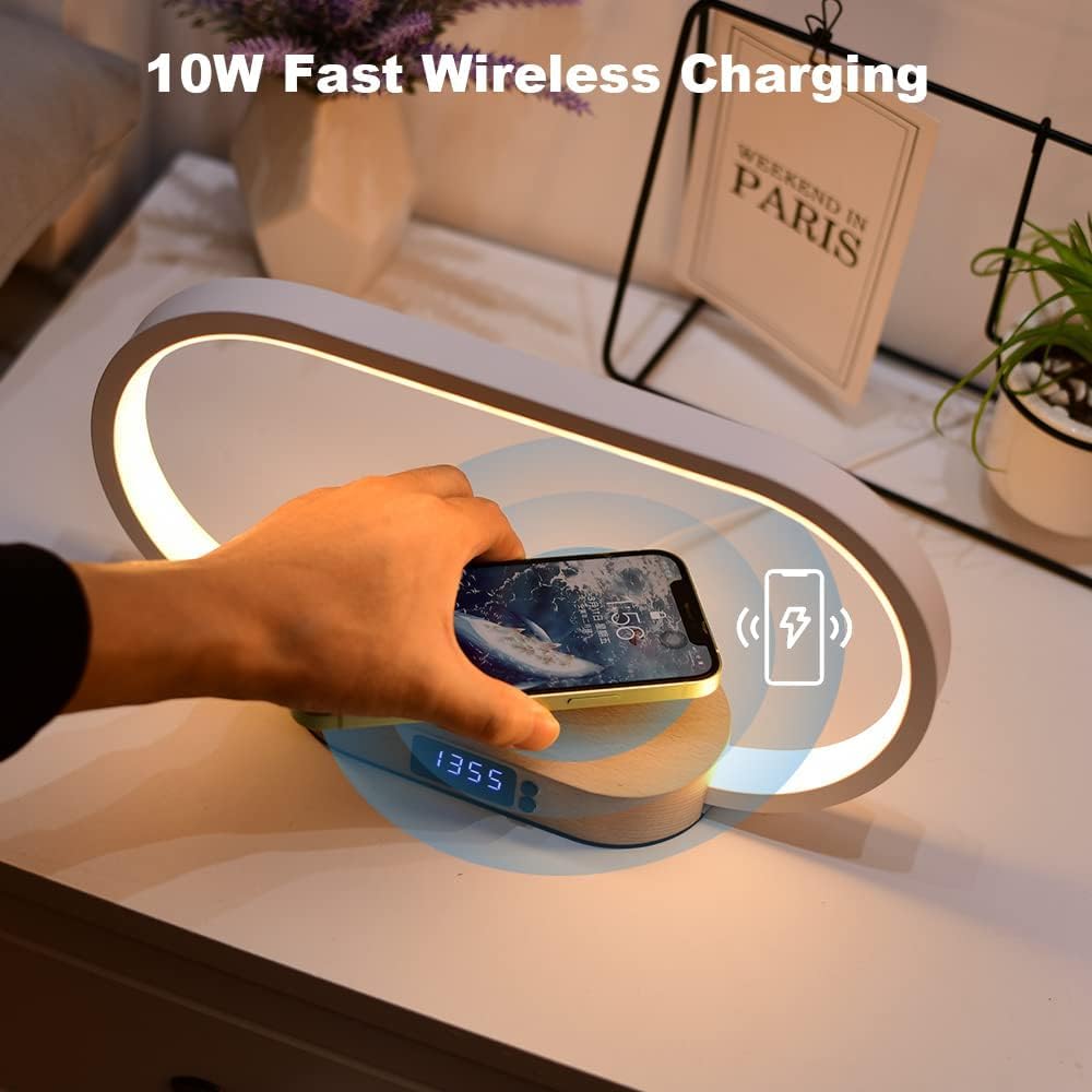 Corded Lamp with Wireless Charging and Clock