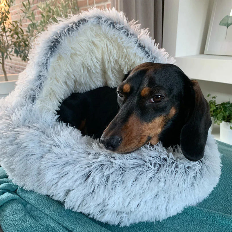 Cozy Cave Dog Bed with Anti-Slip Base – Machine Washable Plush Cushion