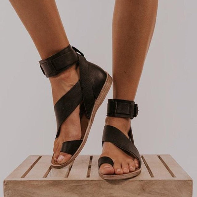 Cross-Strap Toe-Ring Sandals