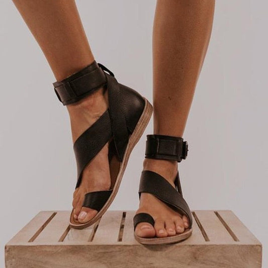 Cross-Strap Toe-Ring Sandals