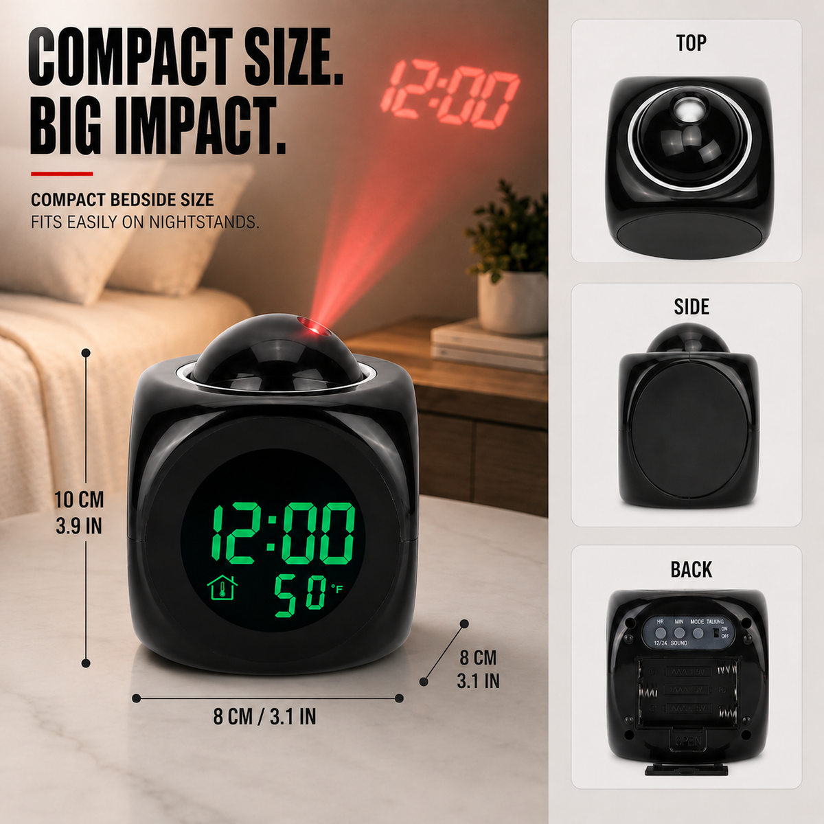 Cube Digital Projection Alarm Clock