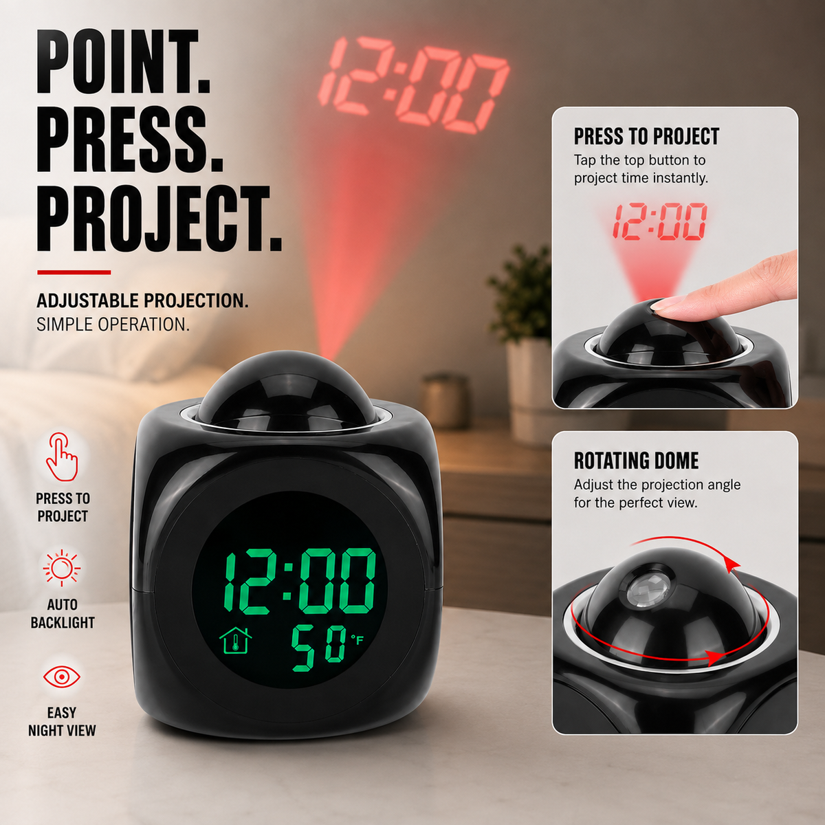 Cube Digital Projection Alarm Clock