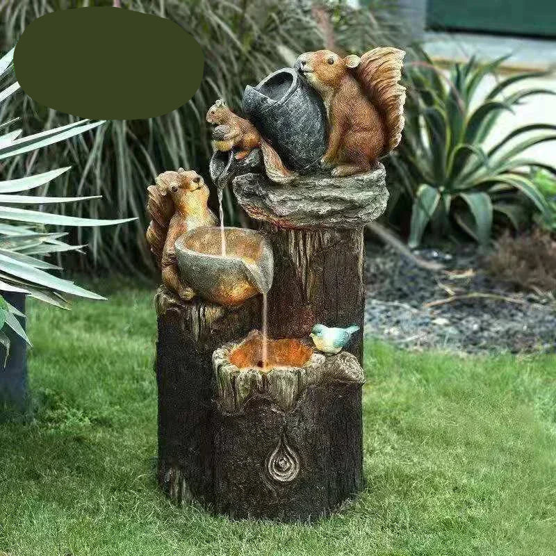 Decorative Solar Duck & Squirrel Water Fountain with LED Light | Weatherproof Resin Garden Statue for Terrace & Balcony
