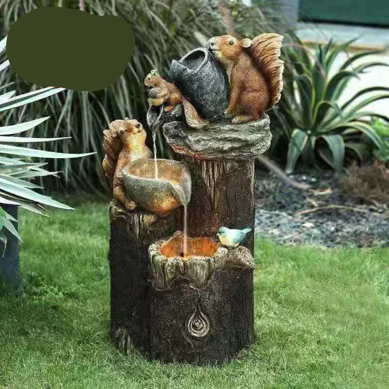 Decorative Solar Duck & Squirrel Water Fountain with LED Light | Weatherproof Resin Garden Statue for Terrace & Balcony