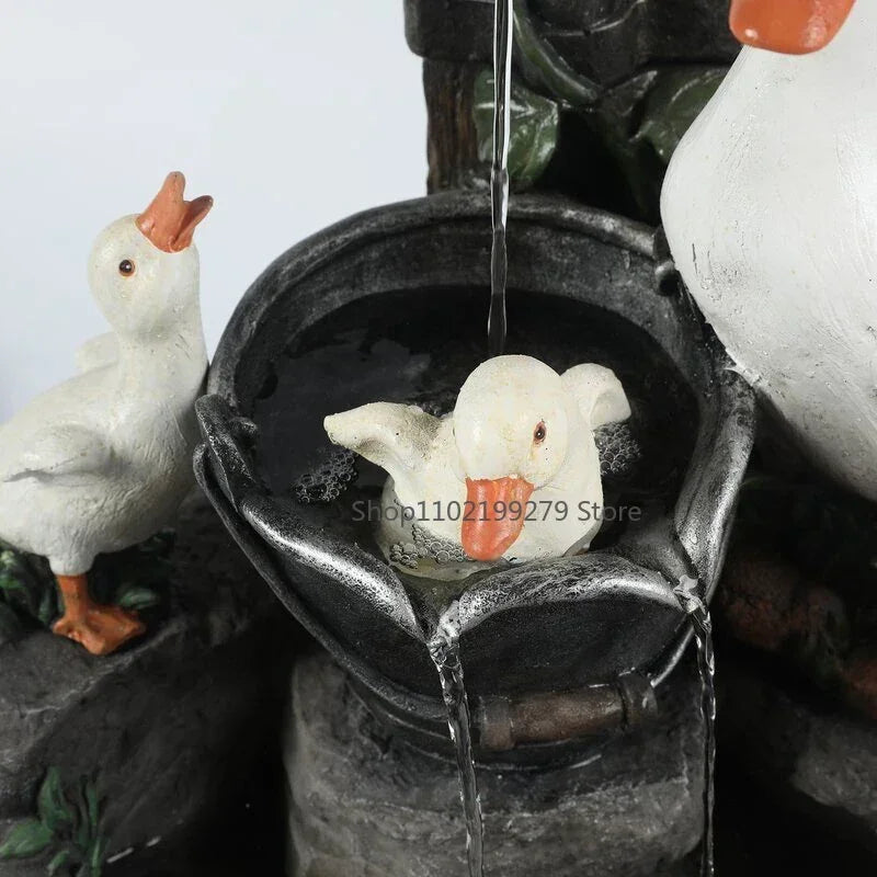 Decorative Solar Duck & Squirrel Water Fountain with LED Light | Weatherproof Resin Garden Statue for Terrace & Balcony