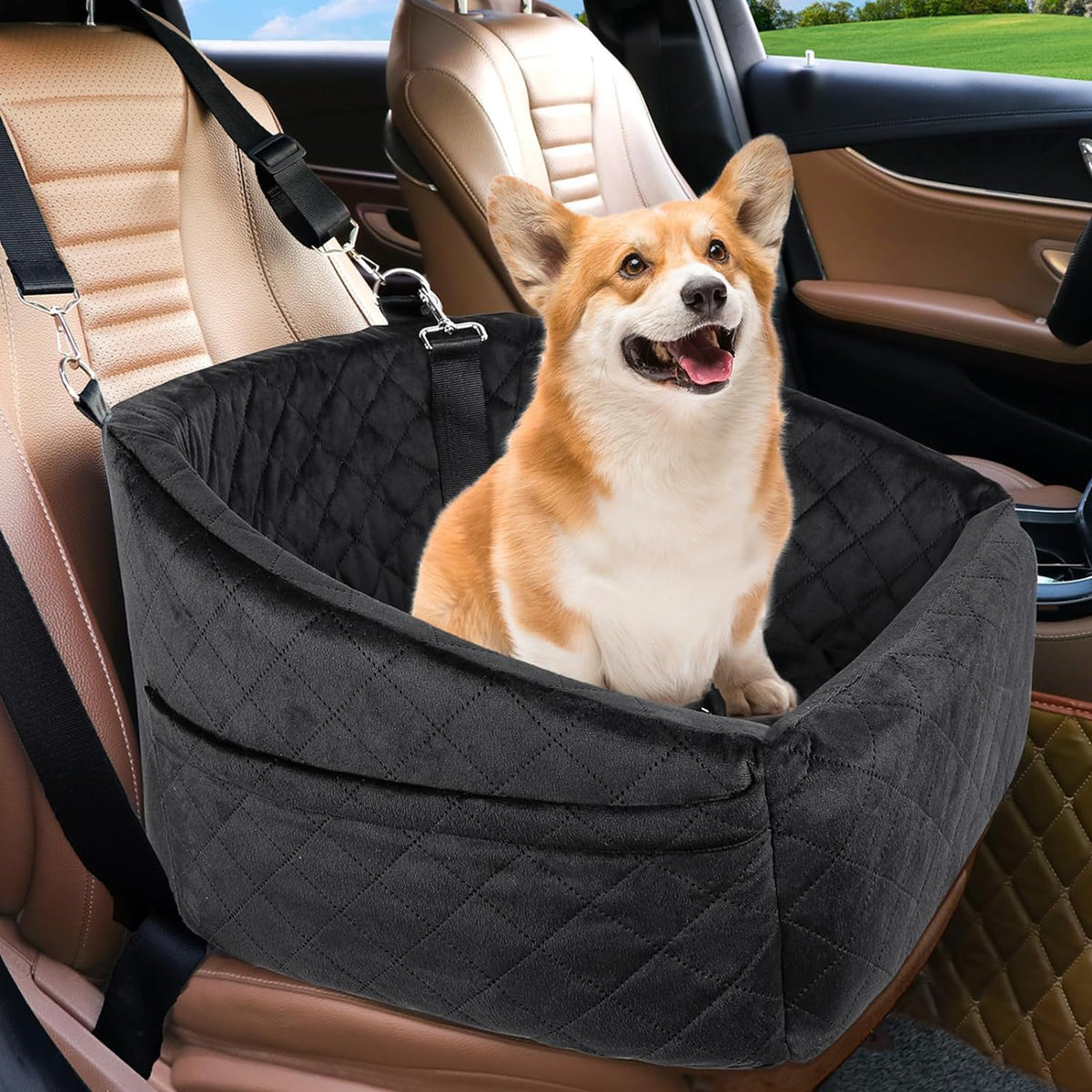 Dog Car Seat with Seat Belt and Storage Compartments