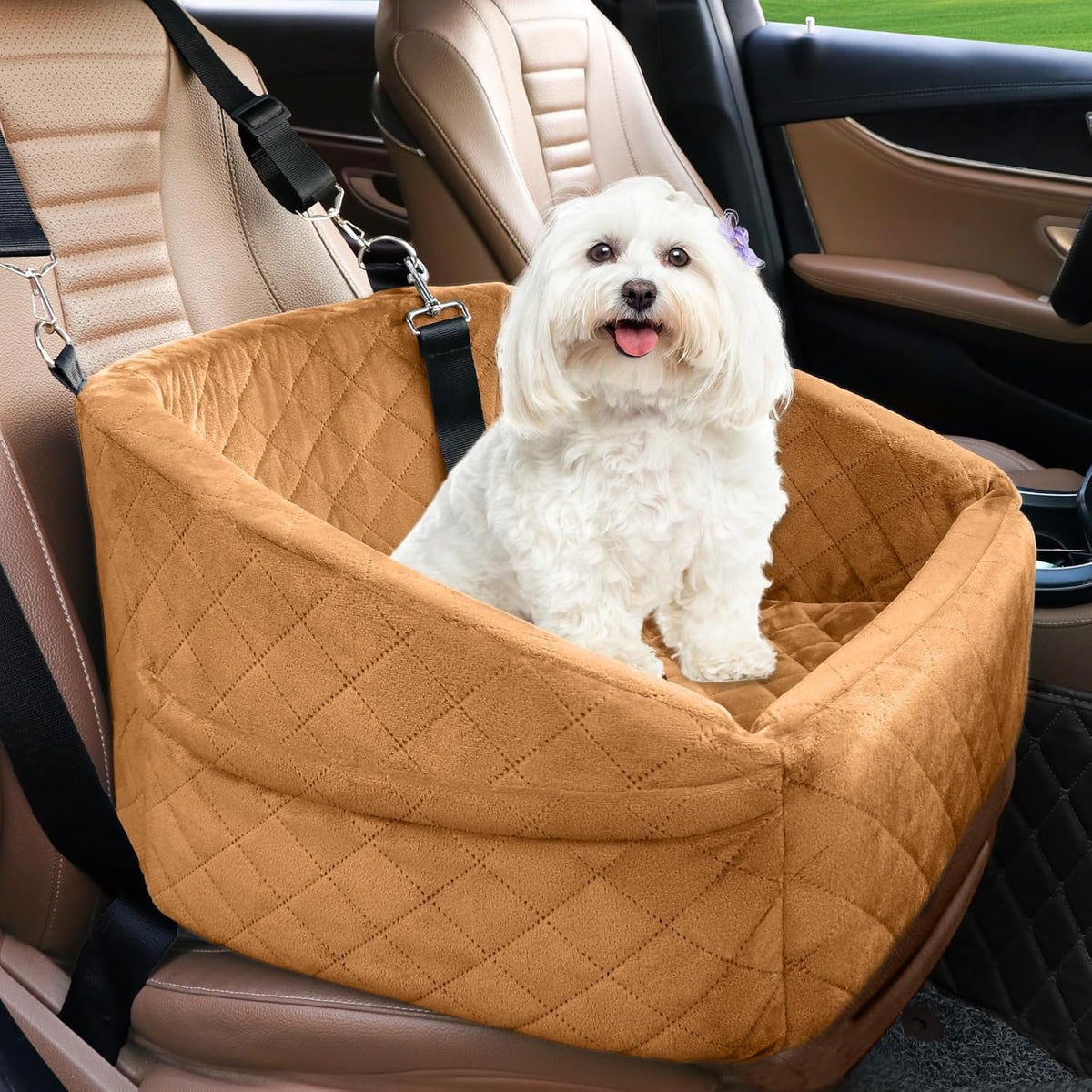 Dog Car Seat with Seat Belt and Storage Compartments