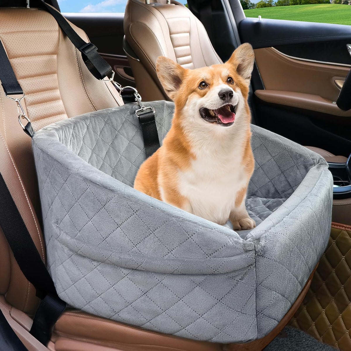 Dog Car Seat with Seat Belt and Storage Compartments