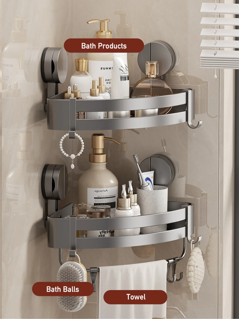Drill-Free Suction Cup Bathroom Shelf