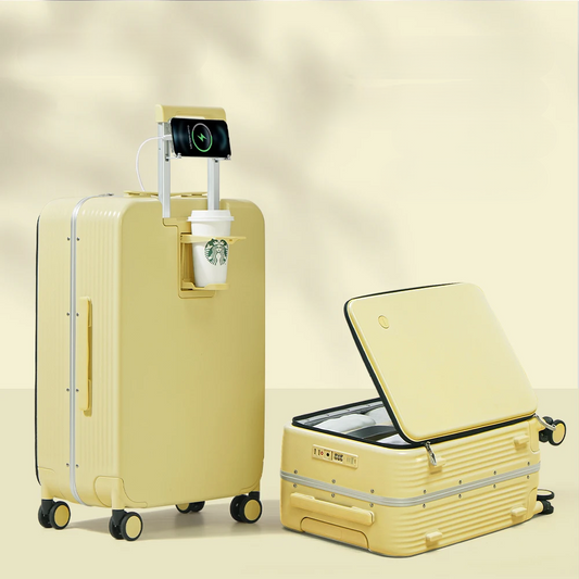 Durable Hardshell Travel Suitcase with USB Port & Cup Holder