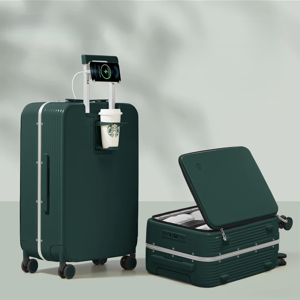 Durable Hardshell Travel Suitcase with USB Port & Cup Holder