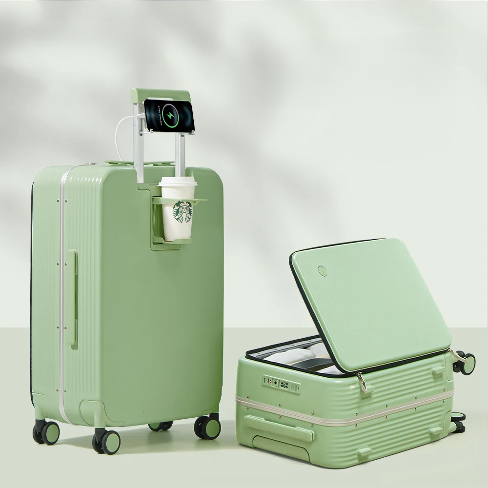 Durable Hardshell Travel Suitcase with USB Port & Cup Holder