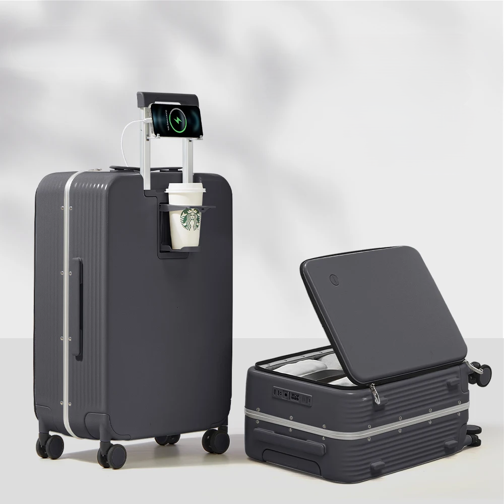 Durable Hardshell Travel Suitcase with USB Port & Cup Holder