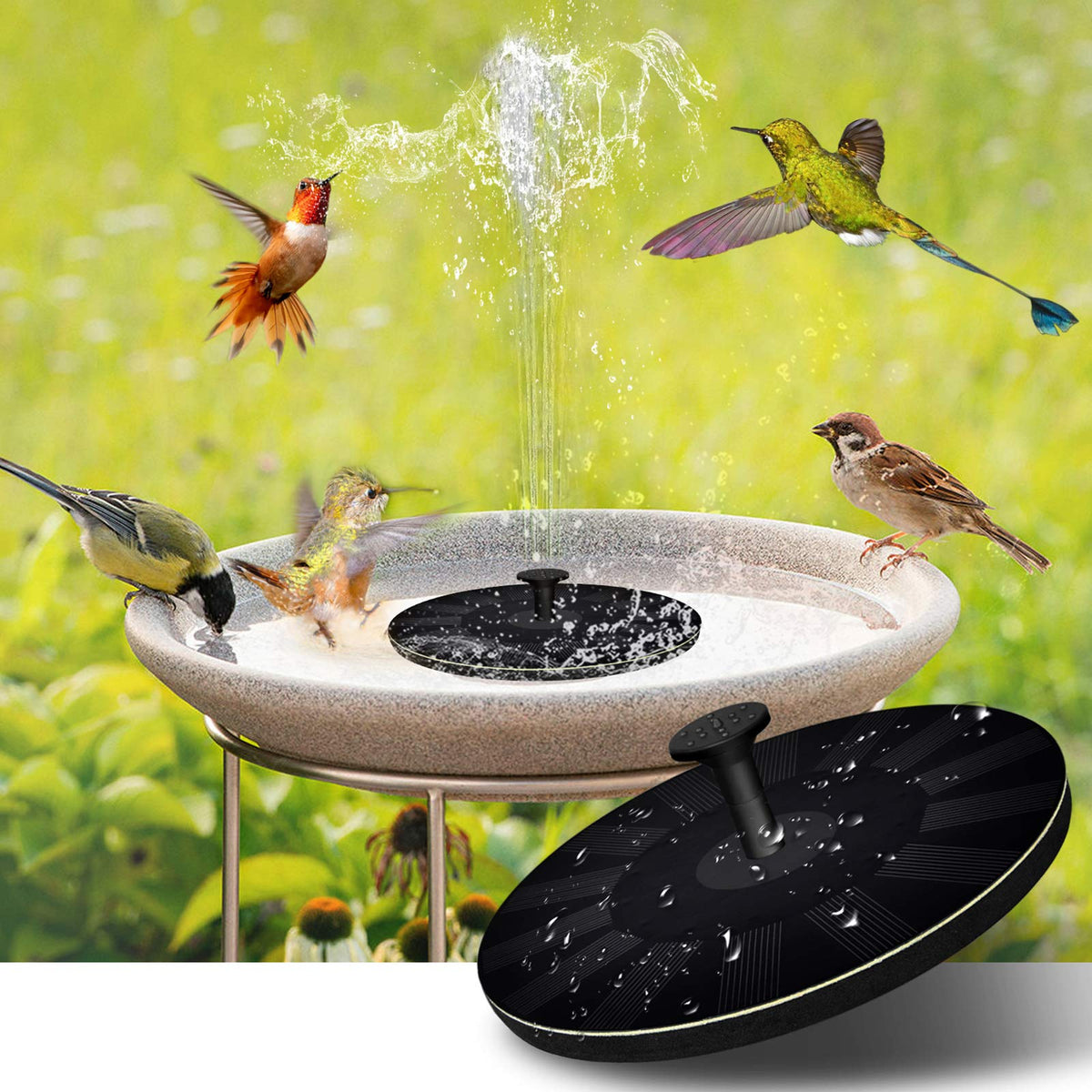 Eco-Friendly Solar Fountain with Bird Bath for Garden Relaxation and Harmony