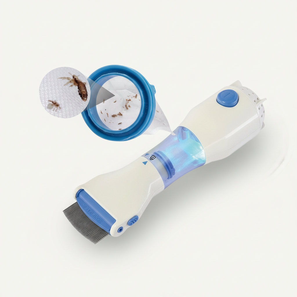 Electric Head Lice Remover with Vacuum Suction Technology, Stainless Steel Teeth, Chemical-Free Nit Extraction, Built-in LED Light and Hygiene Filter