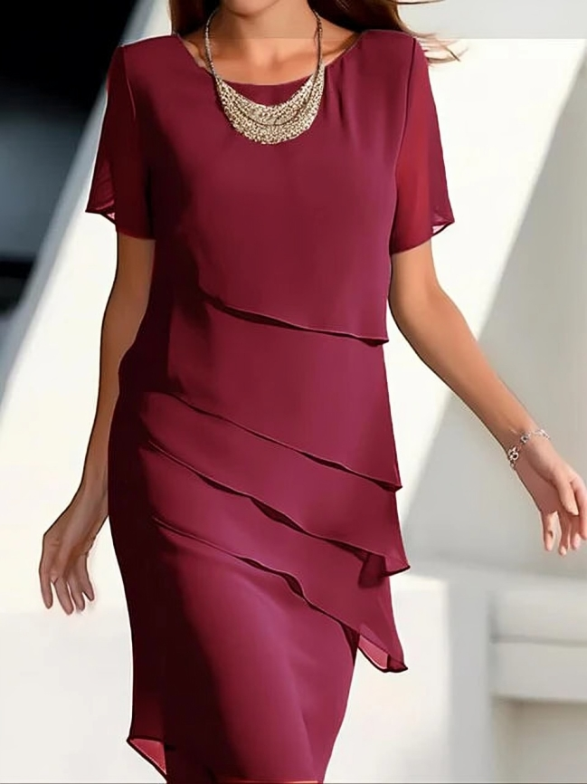 Elegant & Chic Layered Short-Sleeve Midi Dress