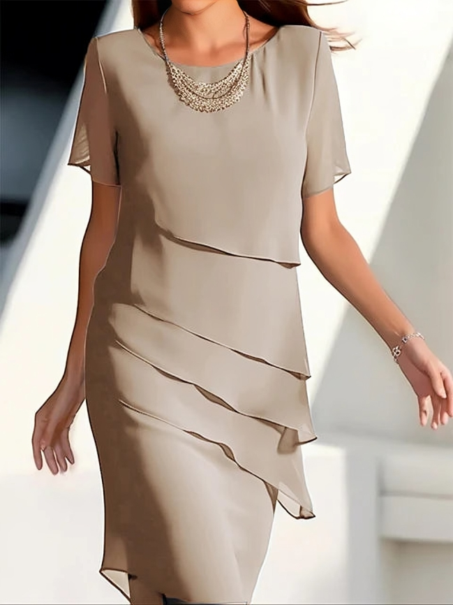 Elegant & Chic Layered Short-Sleeve Midi Dress