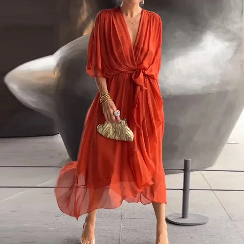 Elegant V-Neck Dress - Thyra