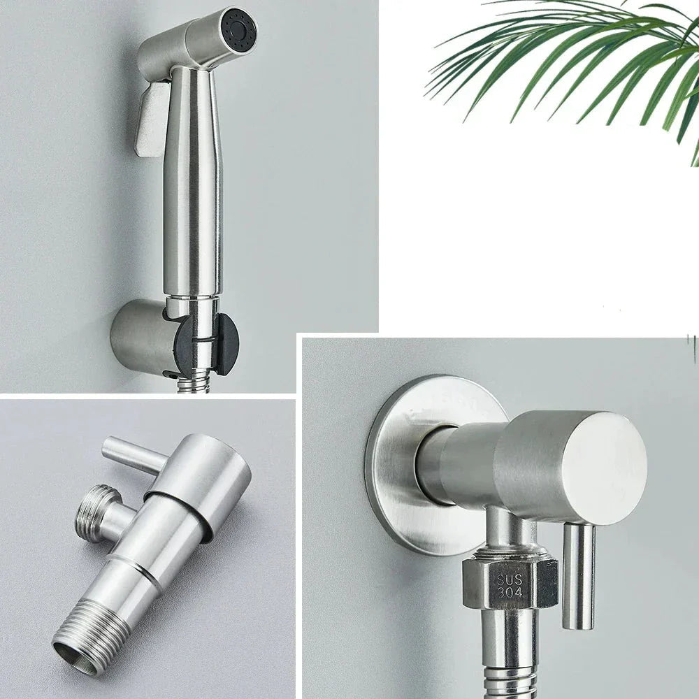 Ergonomic Handheld Bidet Sprayer with Adjustable Water Pressure – Stainless Steel and ABS