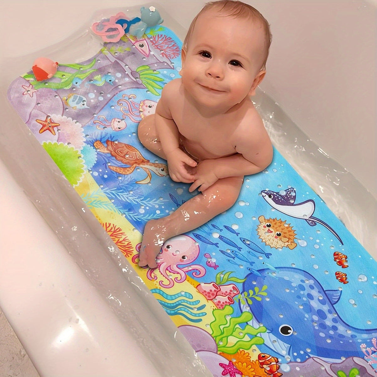 Extra-Long Non-Slip Bathtub Mat – Machine Washable, with Suction Cups