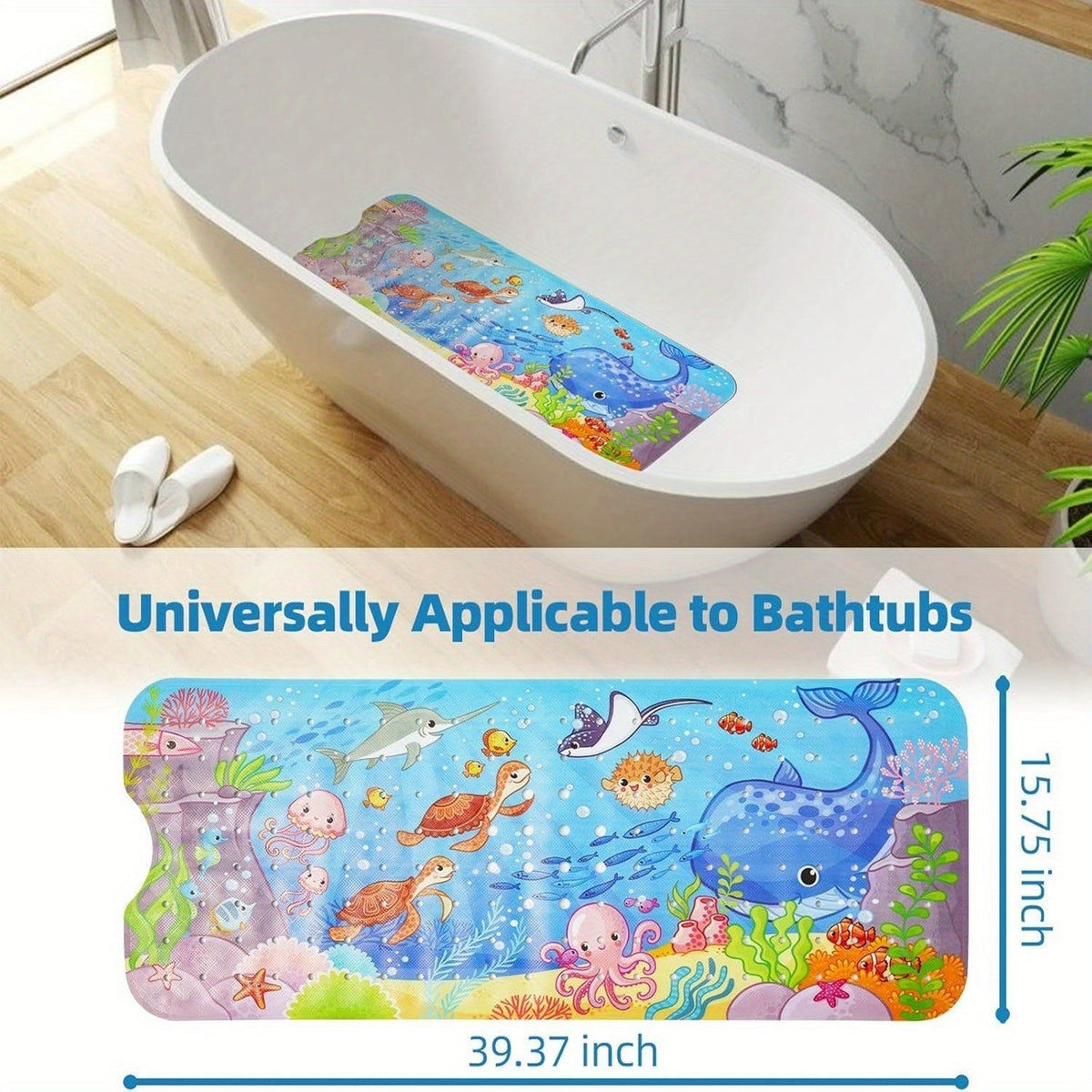 Extra-Long Non-Slip Bathtub Mat – Machine Washable, with Suction Cups
