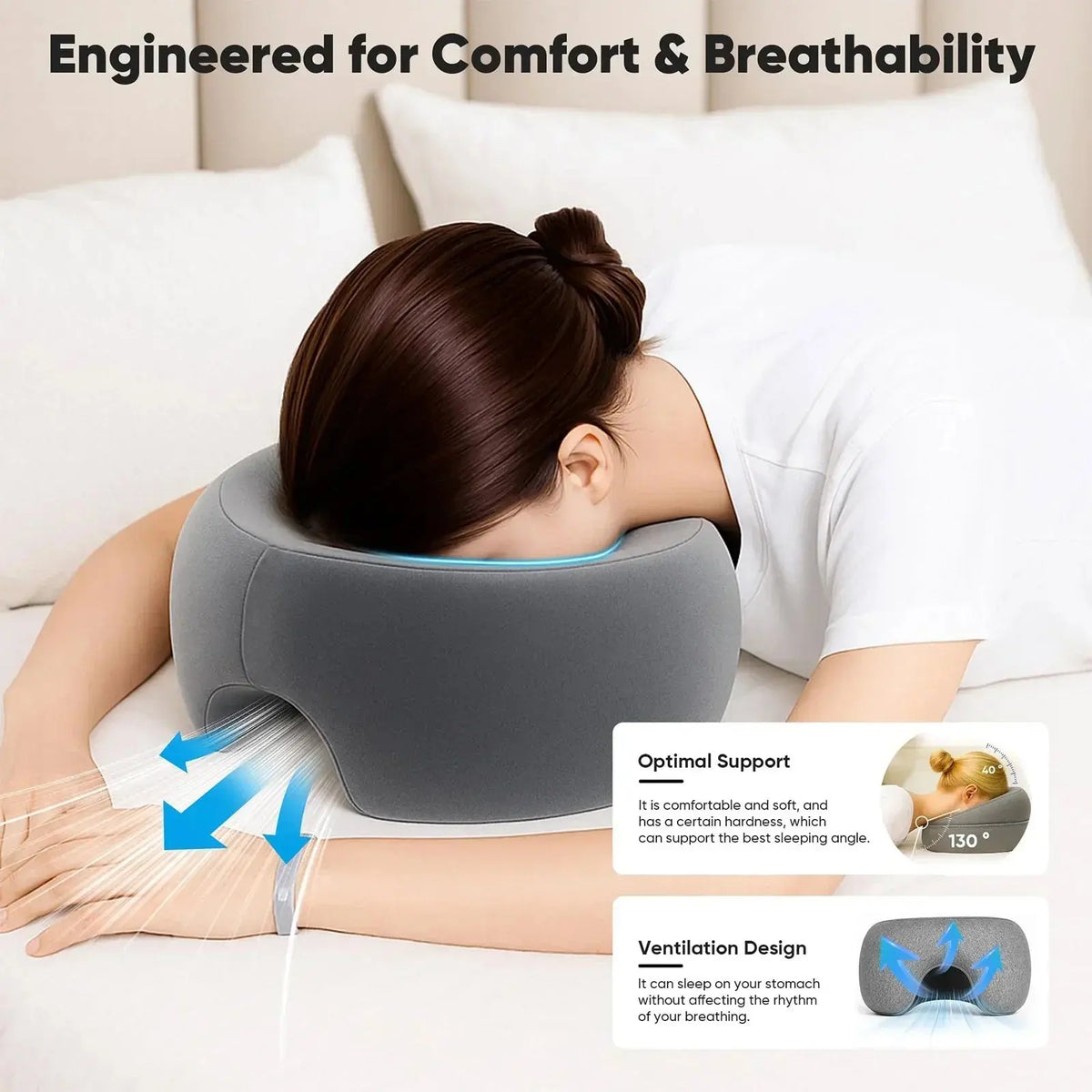 Face Down Pillow for Massage Tables with Contoured Opening